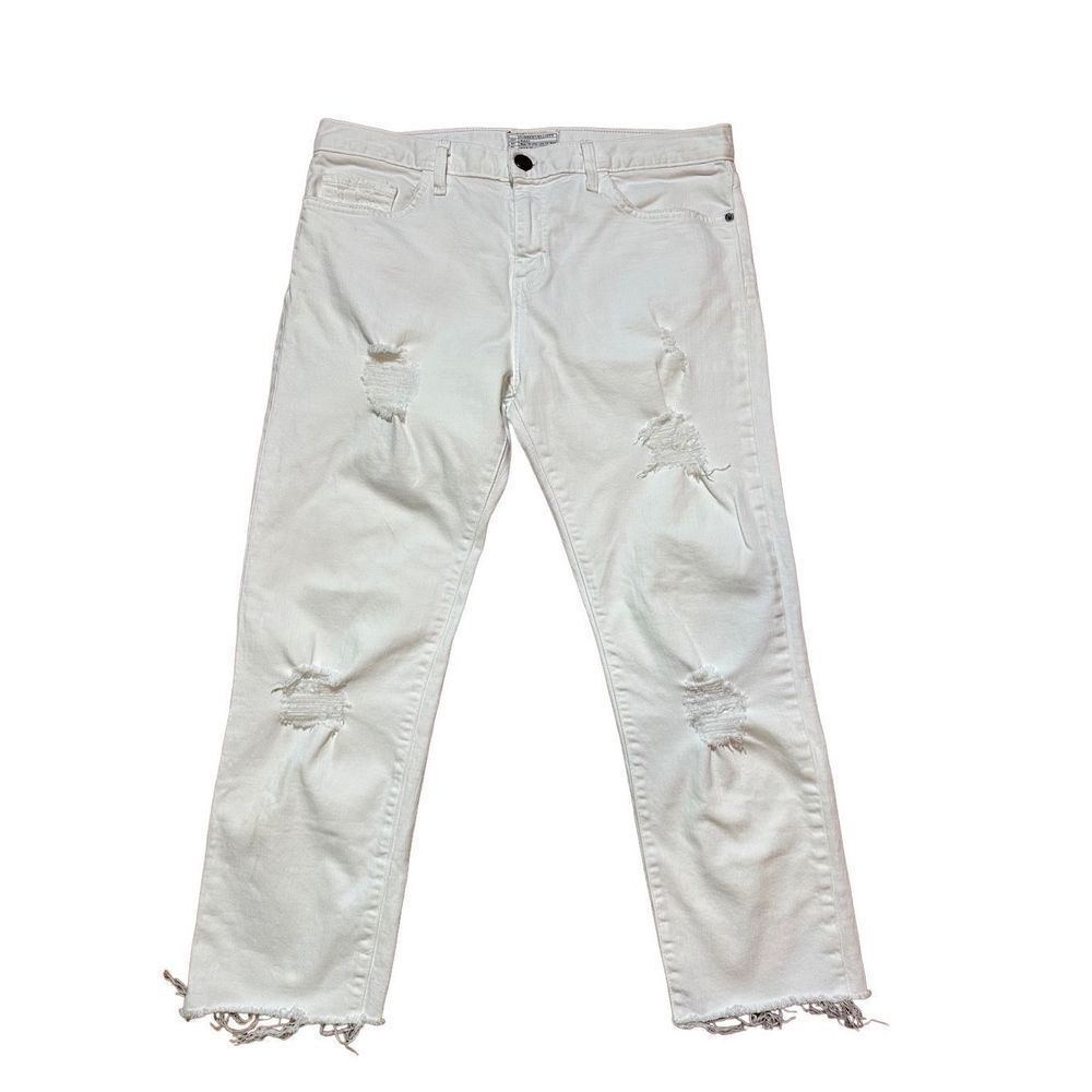 Current/Elliott The Boyfriend in Sugar Destroy mid rise distressed white jeans